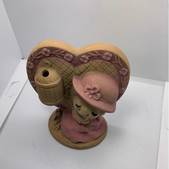 Vintage 60s UCTIC Japan Stonewear Girl Figurine Flower Vase Placard Pink - Picture 9 of 12